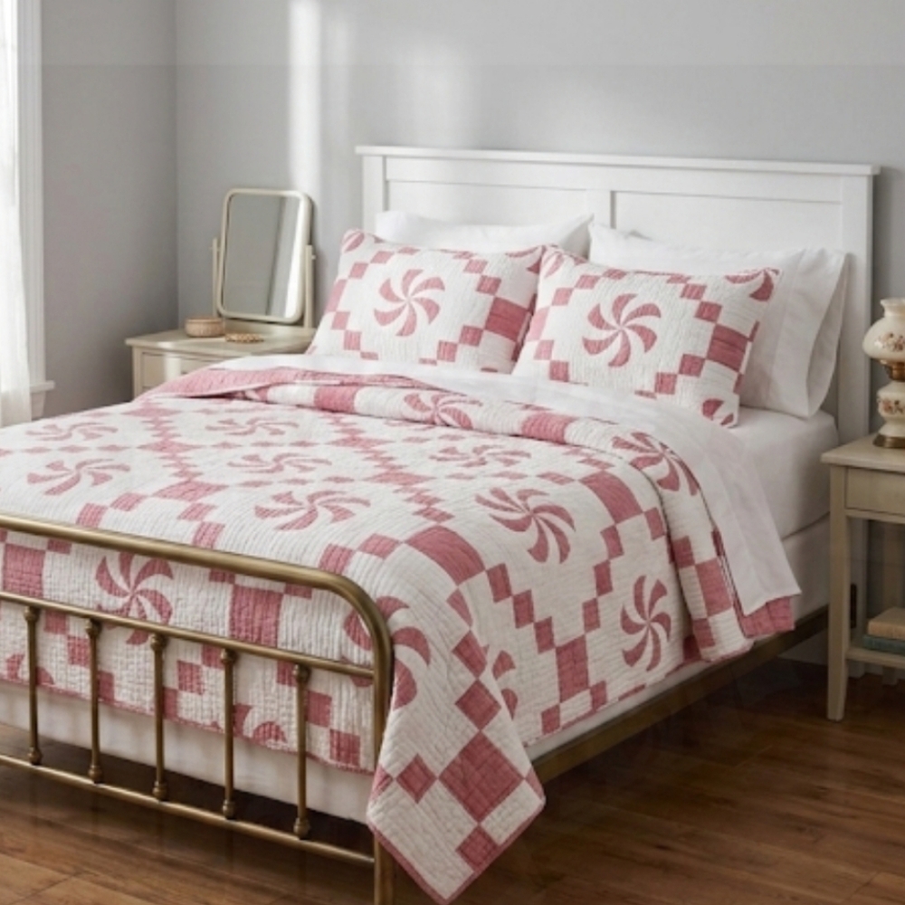 NEW THRESHOLD White/Red Bedding Comforter & 2 SHAMS QUEEN